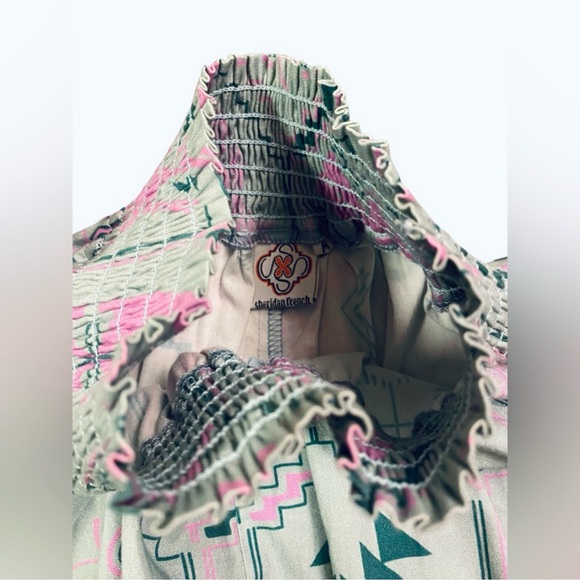 SHERIDAN FRENCH Becca Blouse Preppy Top w Puff Long Sleeves Ruffle Smocked Neck - Picture 13 of 16